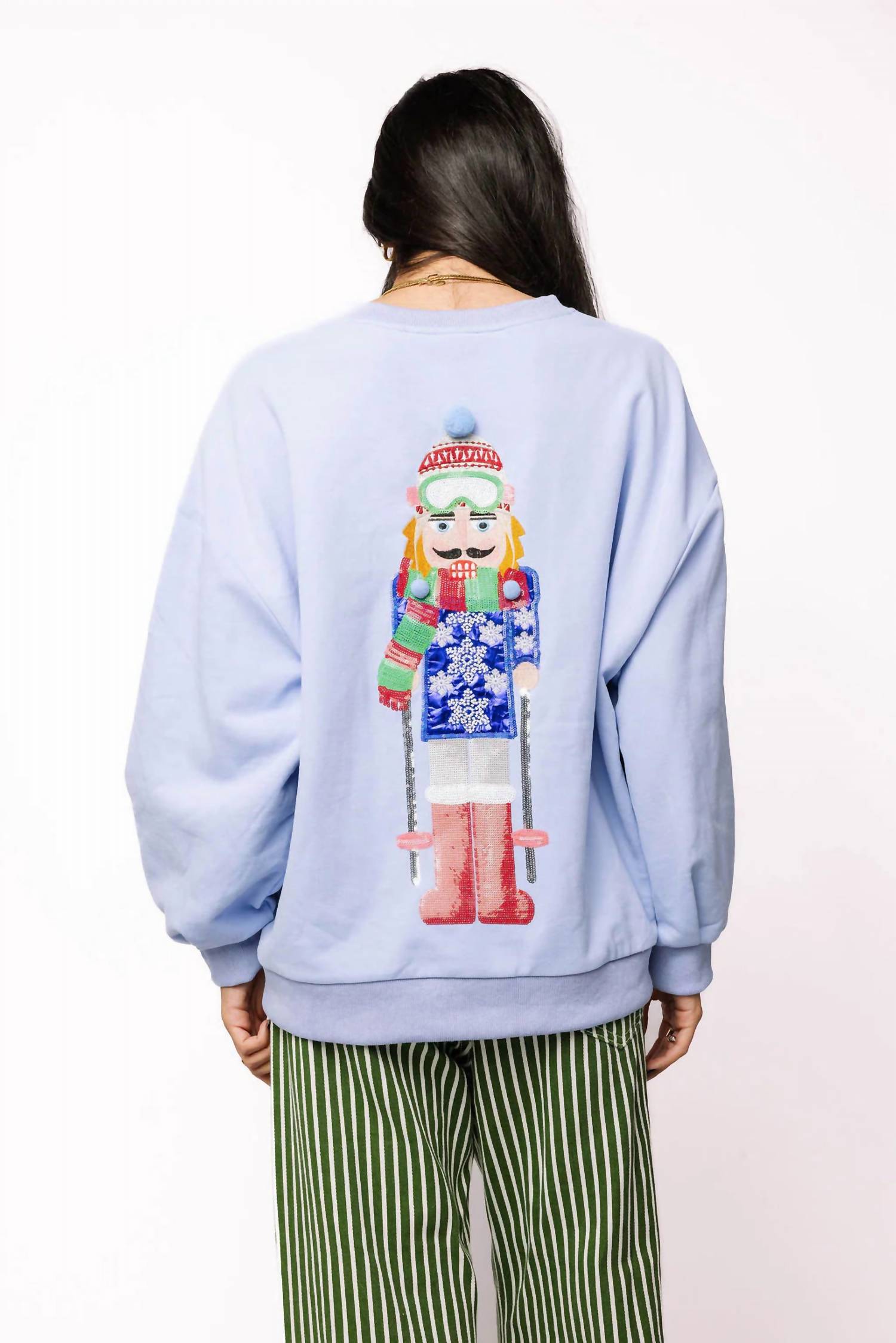 QUEEN OF SPARKLES Skiing Nutcracker Sweatshirt in powder blue - women's top - detail view