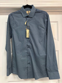 F/X Fusion Men's Long Sleeve Print Shirt in green navy - men's long sleeve top