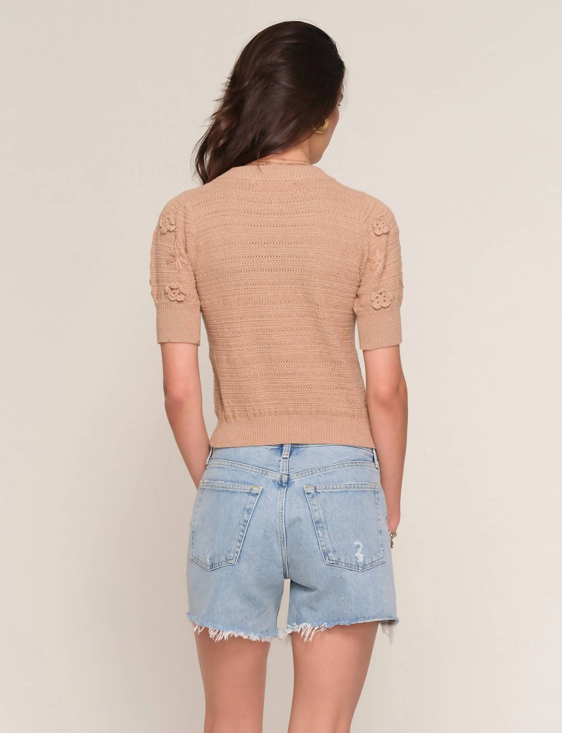 heartloom Cruz Short Sleeve Top in camel - women's t-shirt - detail view