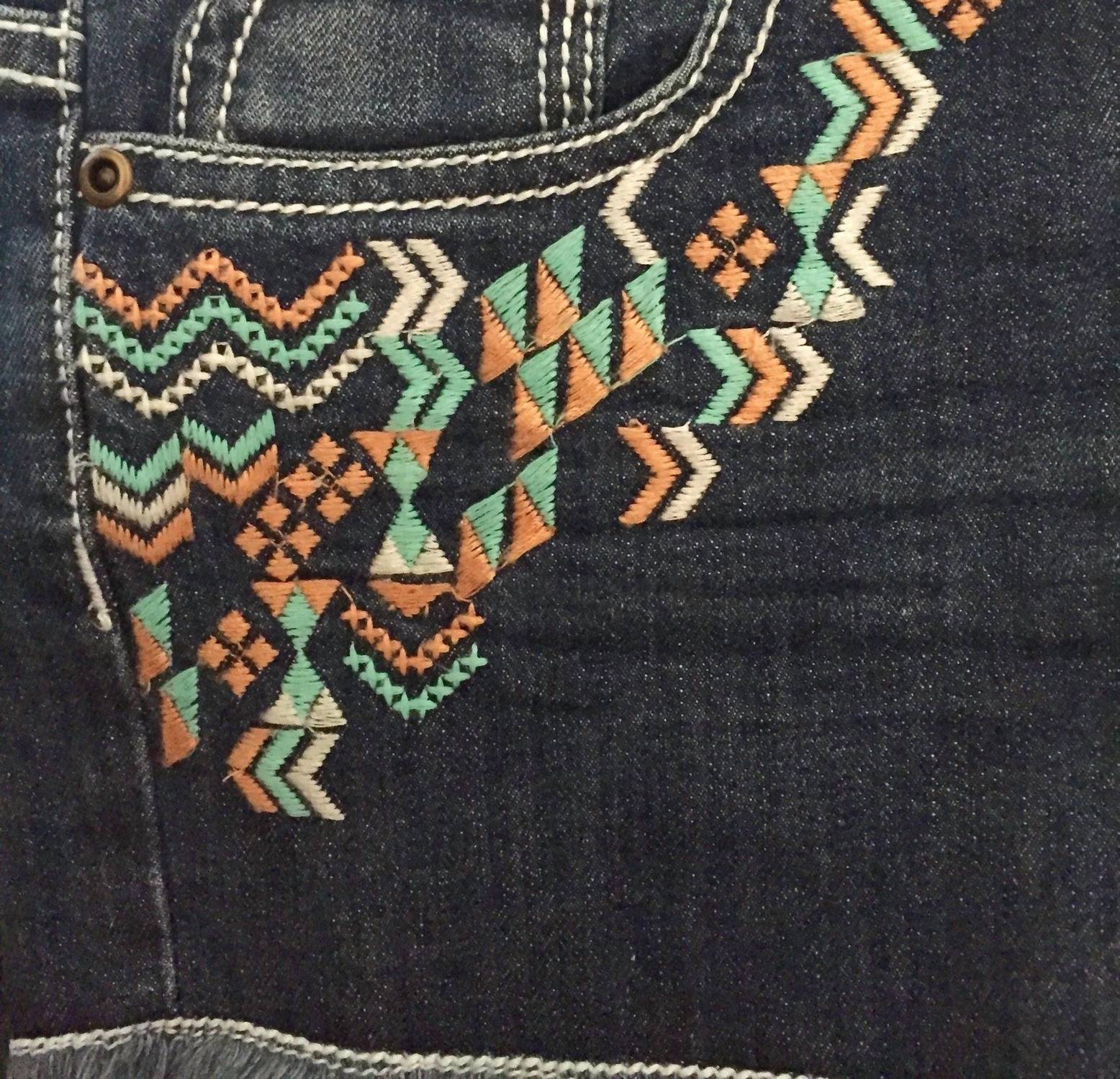 R Cinco Ranch Native Denim Shorts in blue - women's shorts - detail view