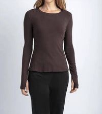Mila Clothing Long Sleeve Scoop Neck Tee in bark - women's long sleeve top