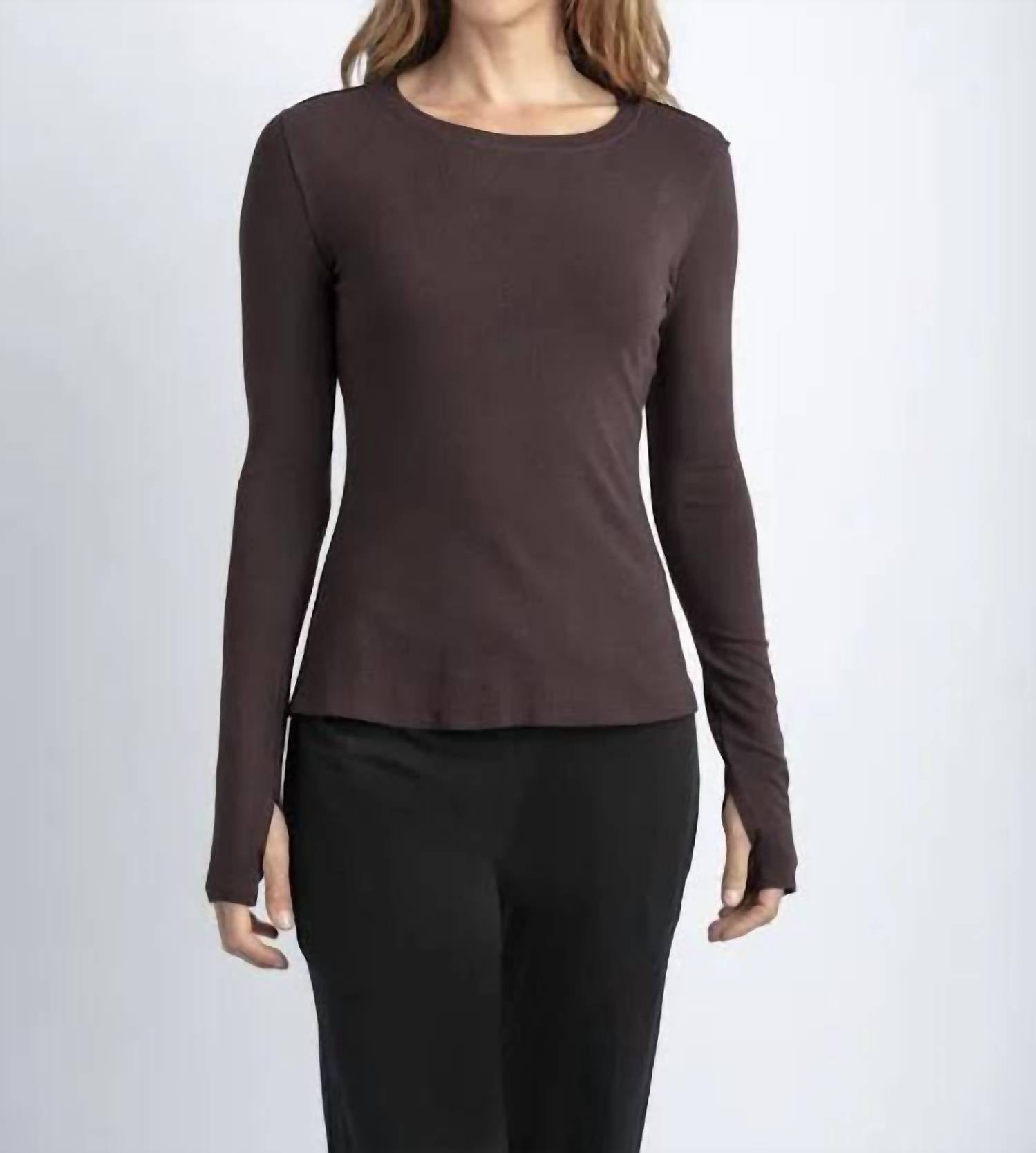 Mila Clothing Long Sleeve Scoop Neck Tee in bark - women's long sleeve top