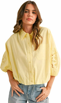 &Merci - Cut Out Embroidered Bubble Sleeve Top
