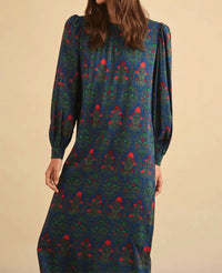 HUNTER BELL Crosby Midi Dress in midnight garden 1 - women's dress - detail view