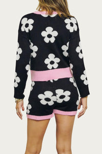 RETRO FLORAL KNIT CREWNECK CROPPED SWEATER