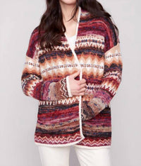 Charlie B - Long Jacquard Cardigan with Patch Pockets
