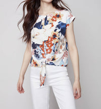 Charlie B - Printed Front-tie Linen Top