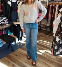 STEVE MADDEN JENA TULIP SWEATER JACKET in lightt blue multi - women's jacket - detail view