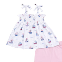 Angel Dear - Kids Bubbly Sailboats Smocked Top & Bike Short Set