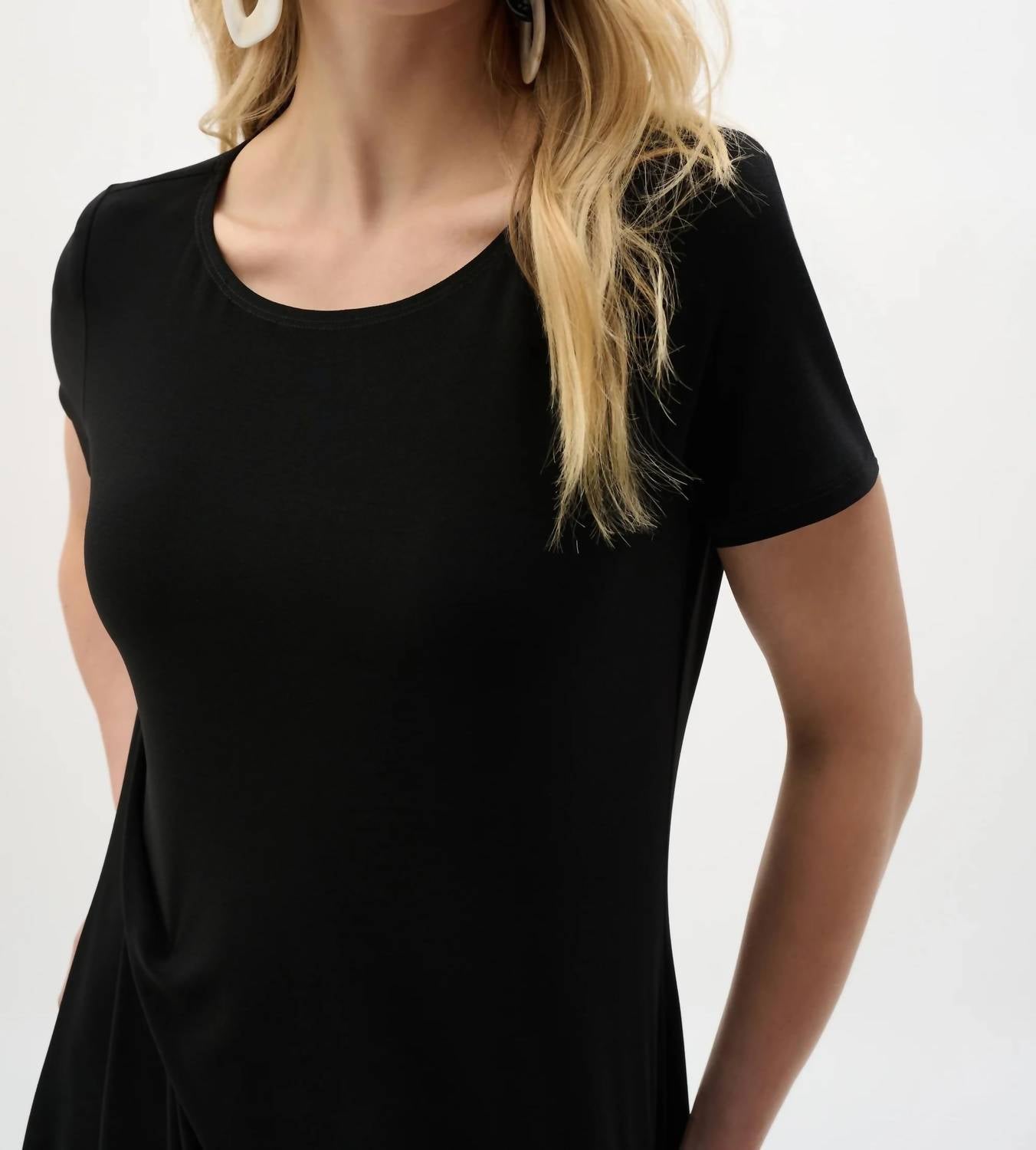 Joseph Ribkoff - Ruched Short Sleeves Midi A-line Dress