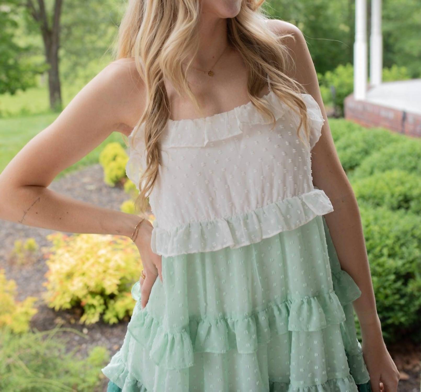 Madelyn Delight Swiss Dot Mini Dress in green - women's dress - alternate view
