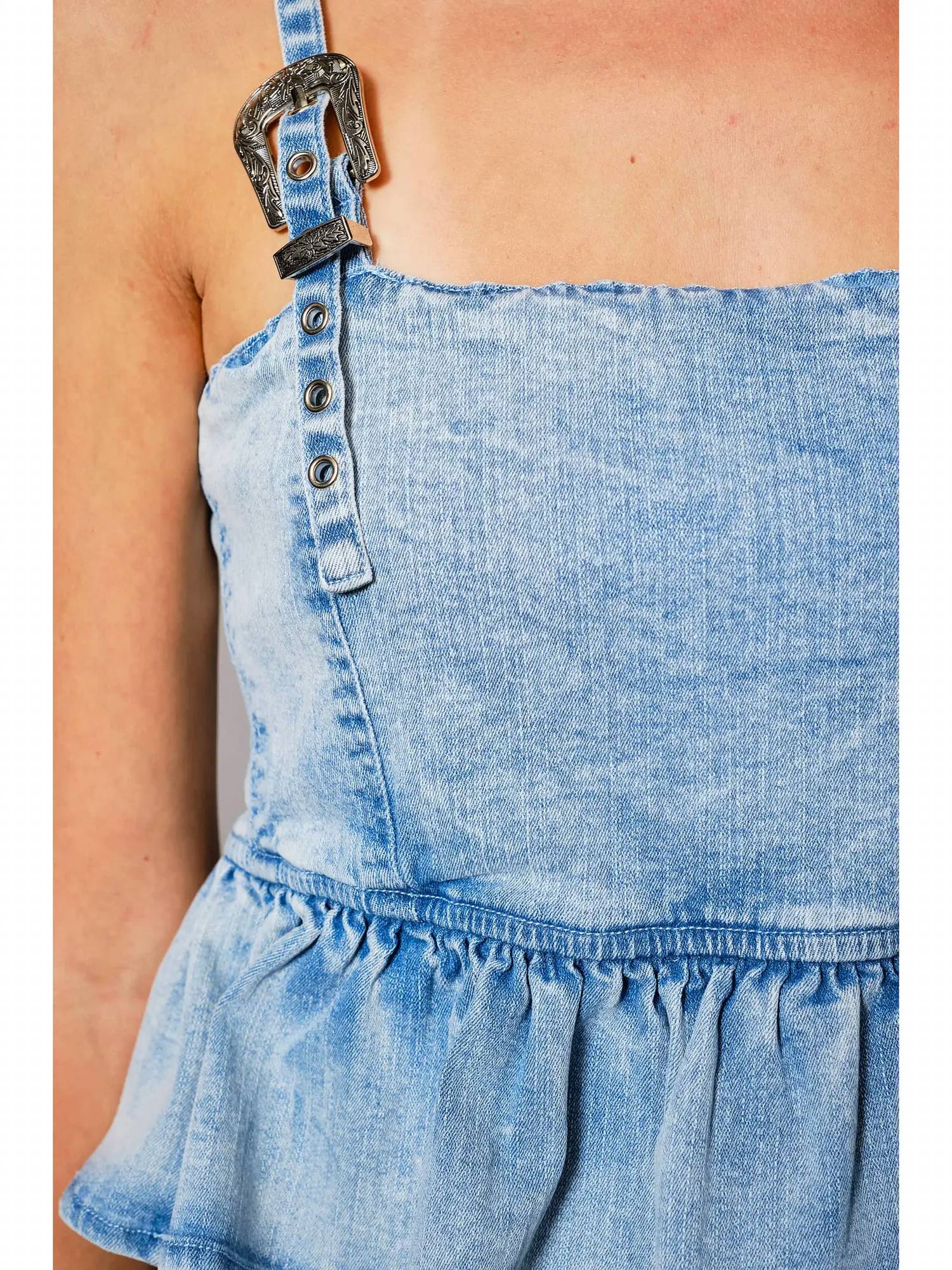 Blue B - Western Denim Buckle Peplum Tank
