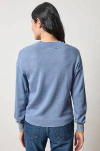 Lilla P V-neck Pullover Top in blue bell - women's long sleeve top - detail view