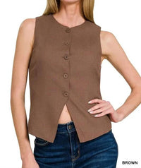 Zenana - Linen Button Down Vest
