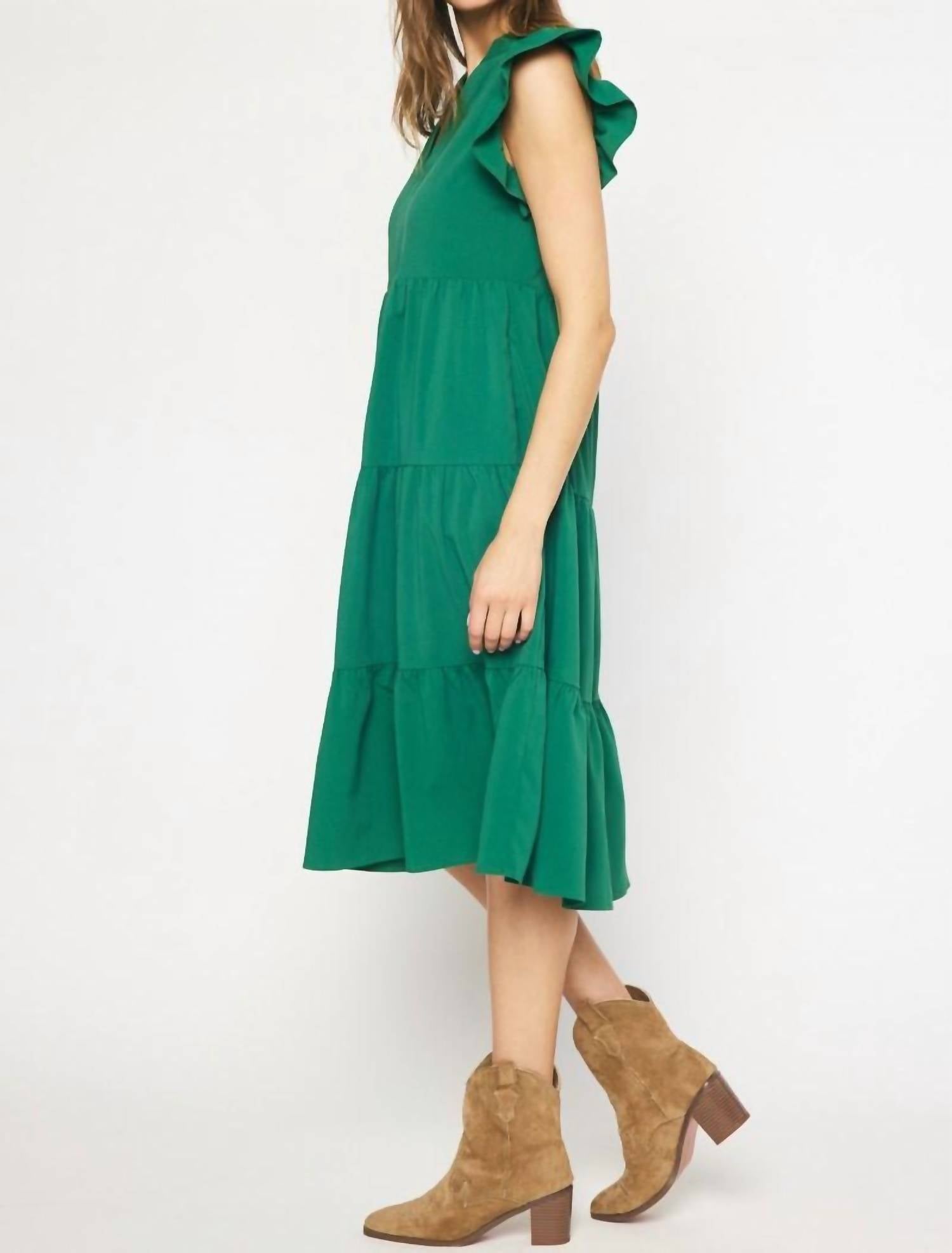 Entro - Ruffled Pocket Tiered Midi Dress