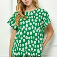 See And Be Seen - Flower Jacquard Short Sleeve Top
