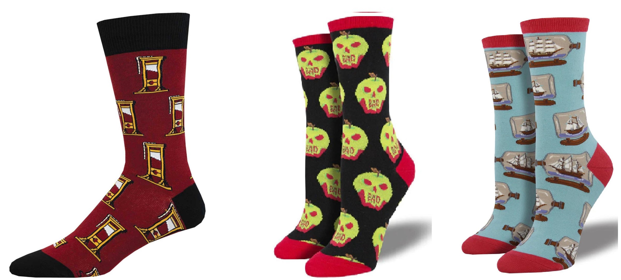SOCKSMITH Women's Heads Up & Bad Apple & Ship In A Bottle Socks - Set Of 3 Pair in a bottle socks set of 3 pair in multi - women's accessory