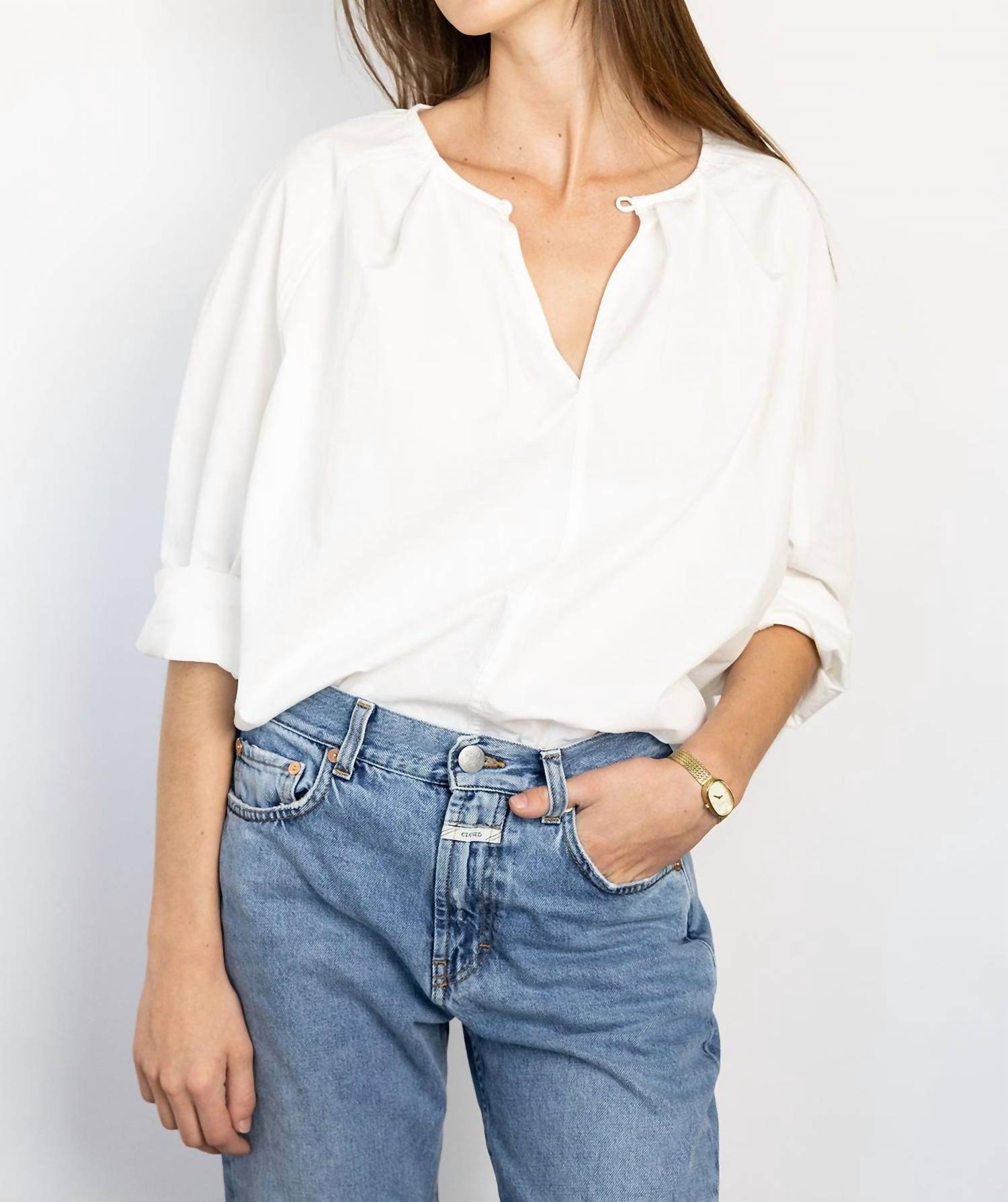 Le Bon Shoppe Julienne Long Sleeve Top in white - women's blouse - detail view
