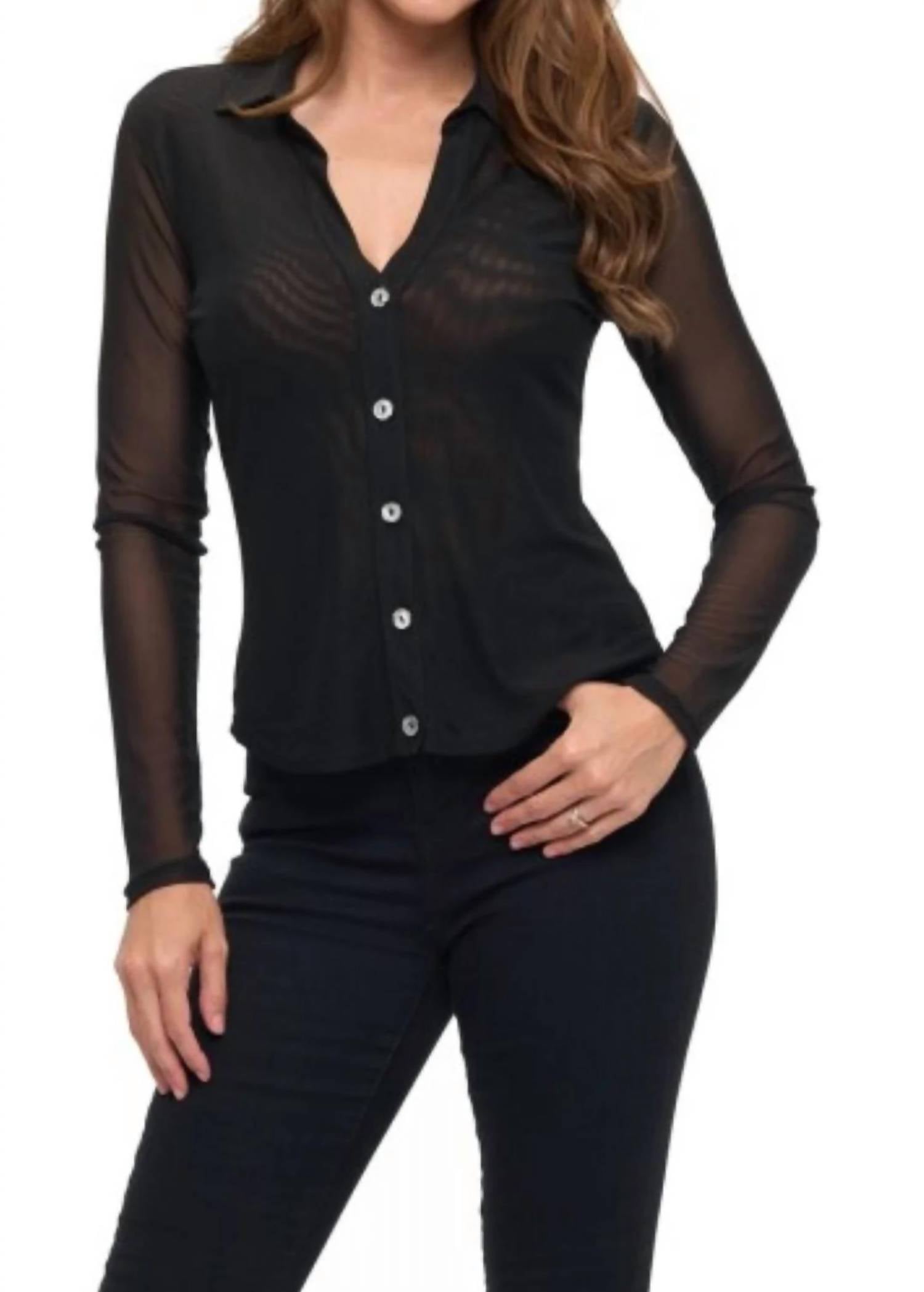 Ariella - Mesh Collared Button Up Top