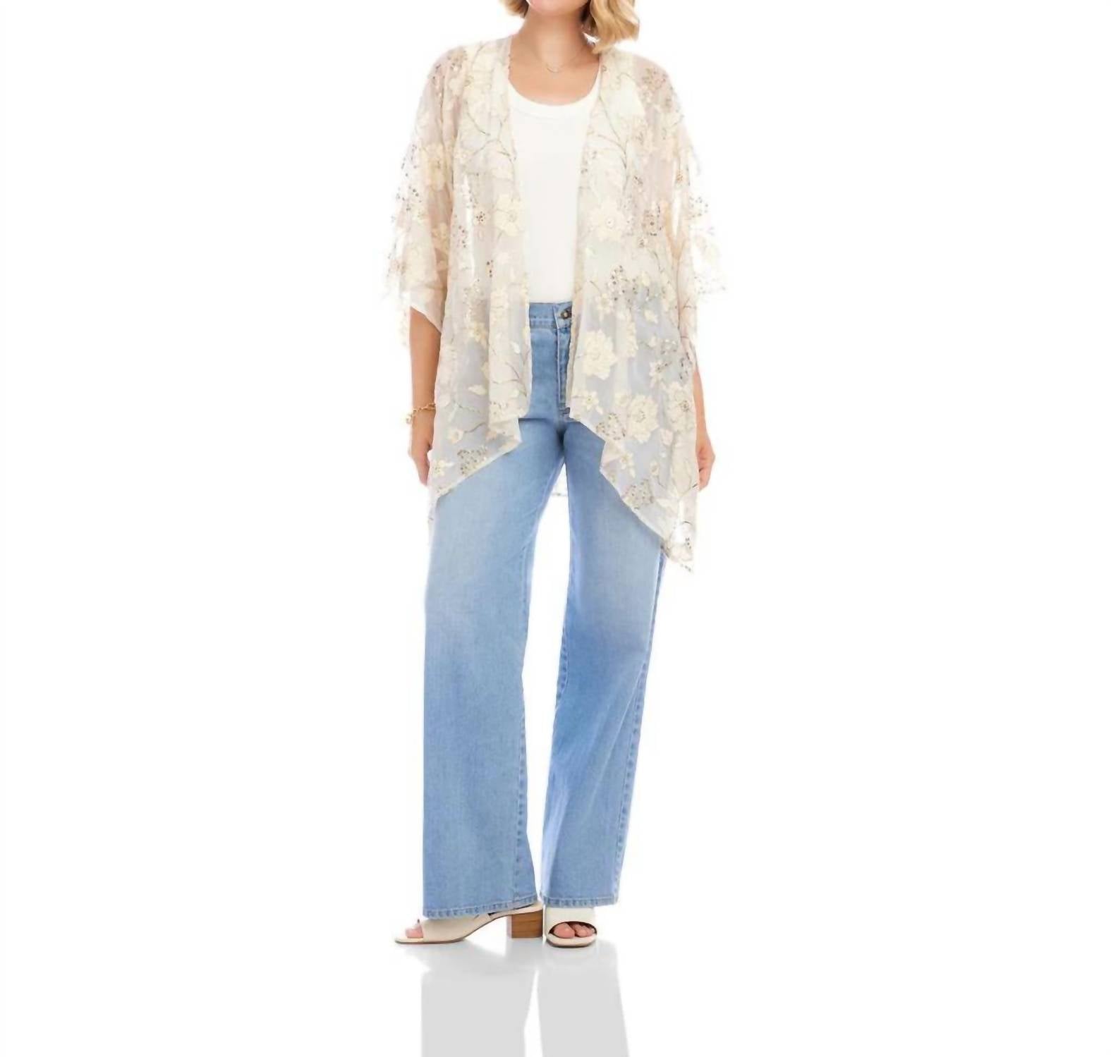 Karen Kane - Floral Embroidered Open Front Jacket