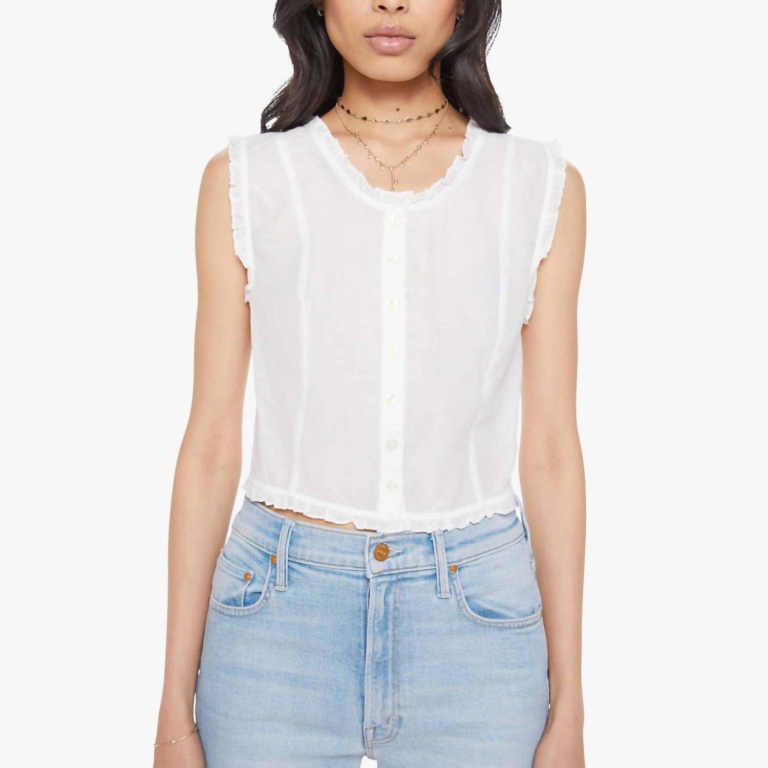 Mother Sweetheart Sleeveless Scoop Neck Blouse in bright white - women's blouse