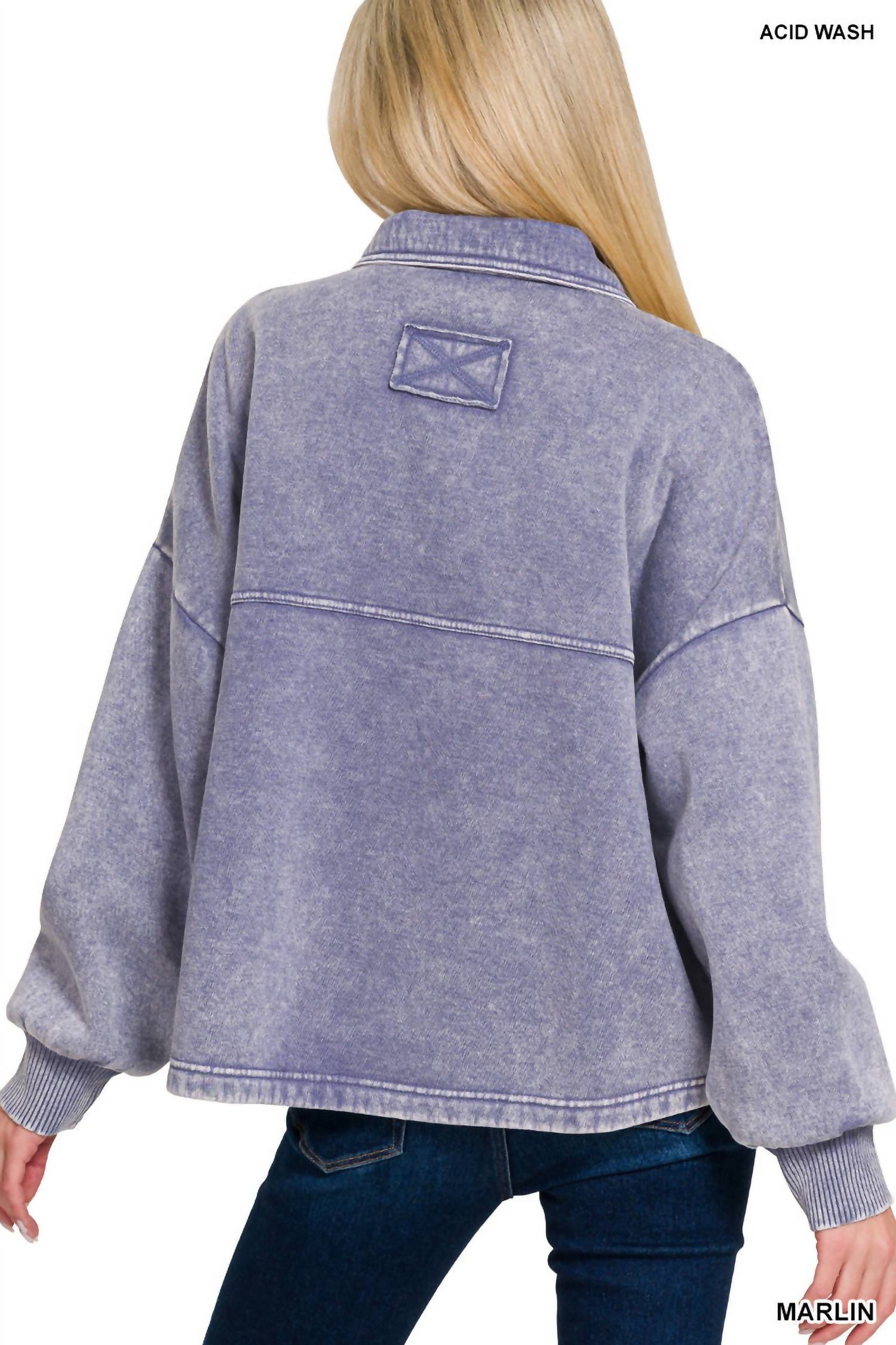 Zenana - Acid Wash Fleece Cropped Shacket With Front Pockets