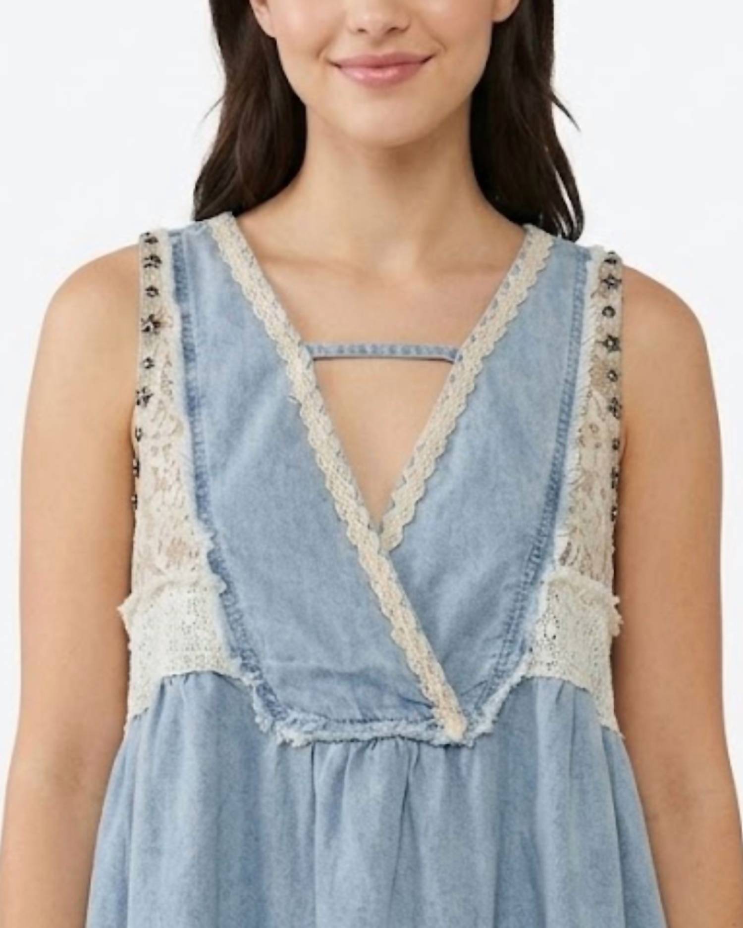 Pol - Flowy Stud Denim Tank