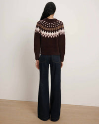 Veronica Beard Anne Fairisle Pullover in multi brown - women's sweater - detail view