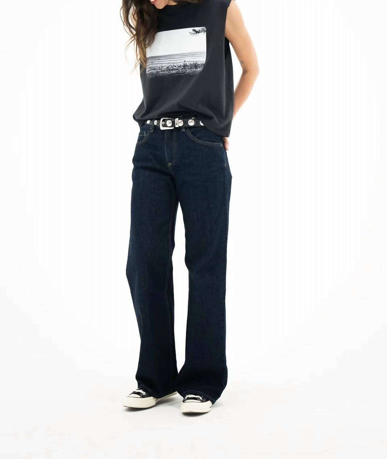 ASKK NY Sullivan Straight Leg Jeans in indigo resin - women's jeans - detail view