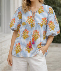 Thml - Puff Sleeve Floral Striped Top