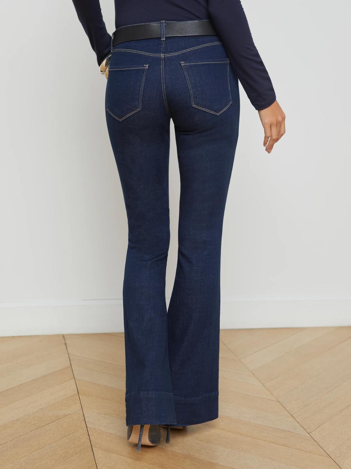 L'Agence Women's Lenora Seamed Flare Jean in koval - women's jeans - detail view