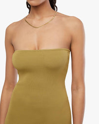 WE WORE WHAT Strapless Ribbed Knit Midi Dress in willow - women's dress - alternate view