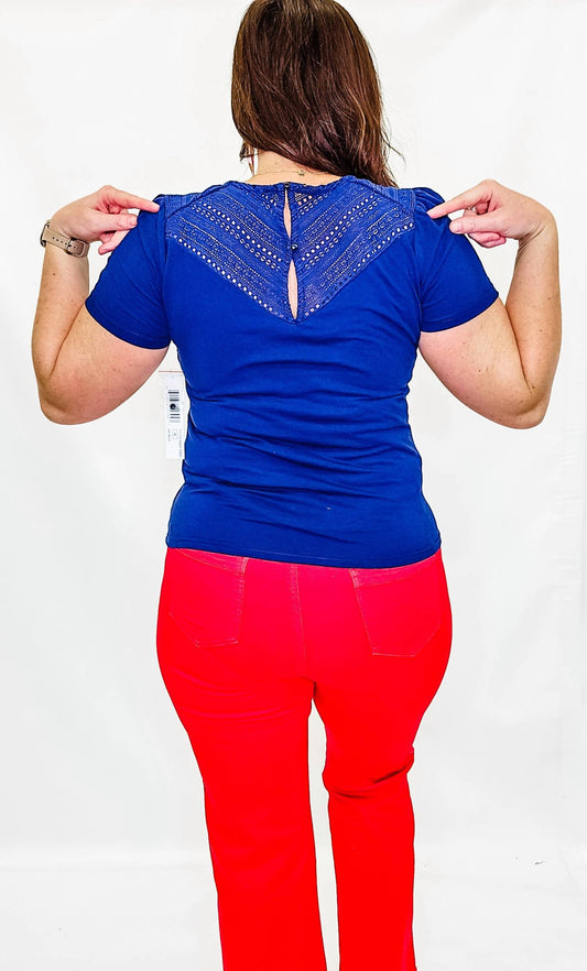 Tribal - V-neck Lace Detail Short Sleeve Top