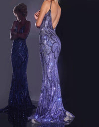 Jovani - Sequin Plunging V-neck Gown