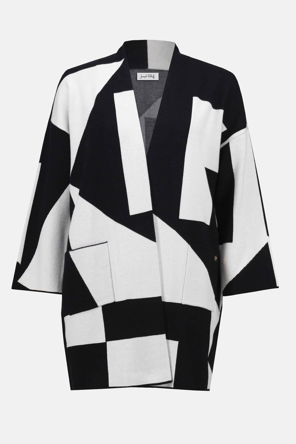 Joseph Ribkoff - Jacquard Knit Colour-block Cover-up Sweater