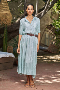 Paparazzi - Embroidered Front Shirt & Maxi Skirt With Belt Set