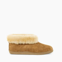 MINNETONKA Men's Sheepskin Ankle Boots in golden tan - men's boots - detail view