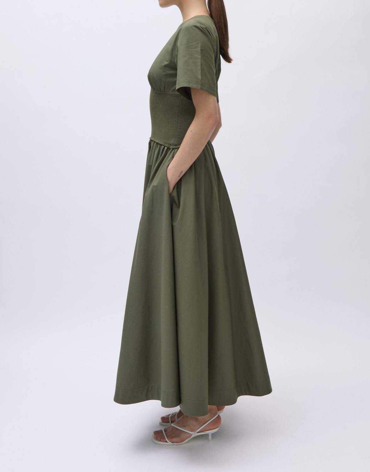 SIMKHAI Wrenna Midi Dress in fern 1 - women's dress - detail view