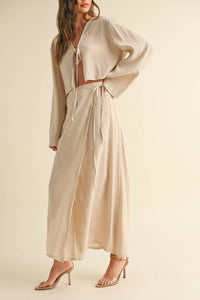 MIOU MUSE Tencel Long Wrap Skirt in beige - women's skirt - alternate view