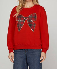 Style U - Christmas Plaid Bow Knit Top