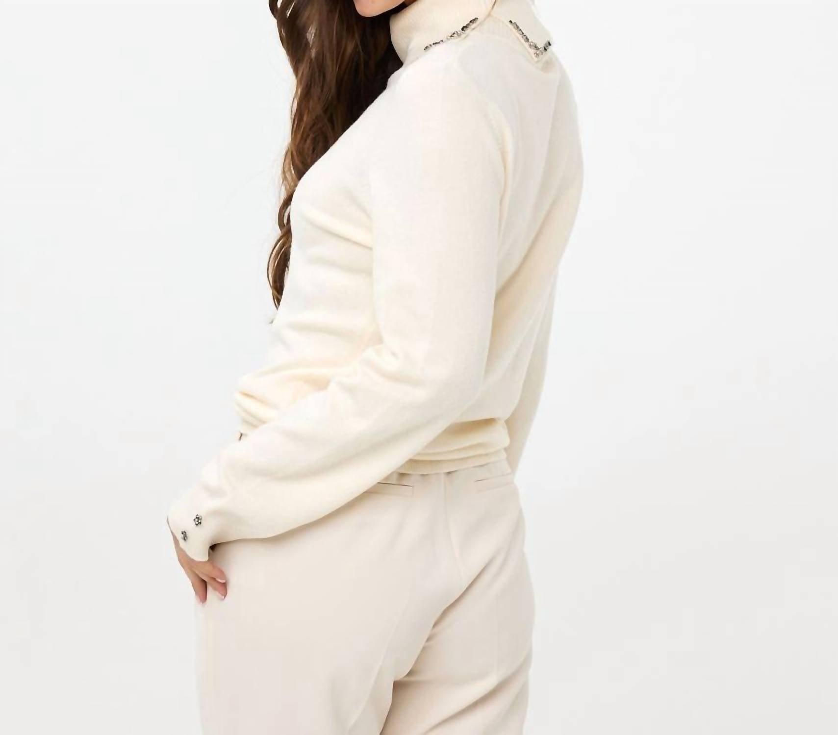 Esqualo - Gida Gem Embellished Split Turtleneck Sweater