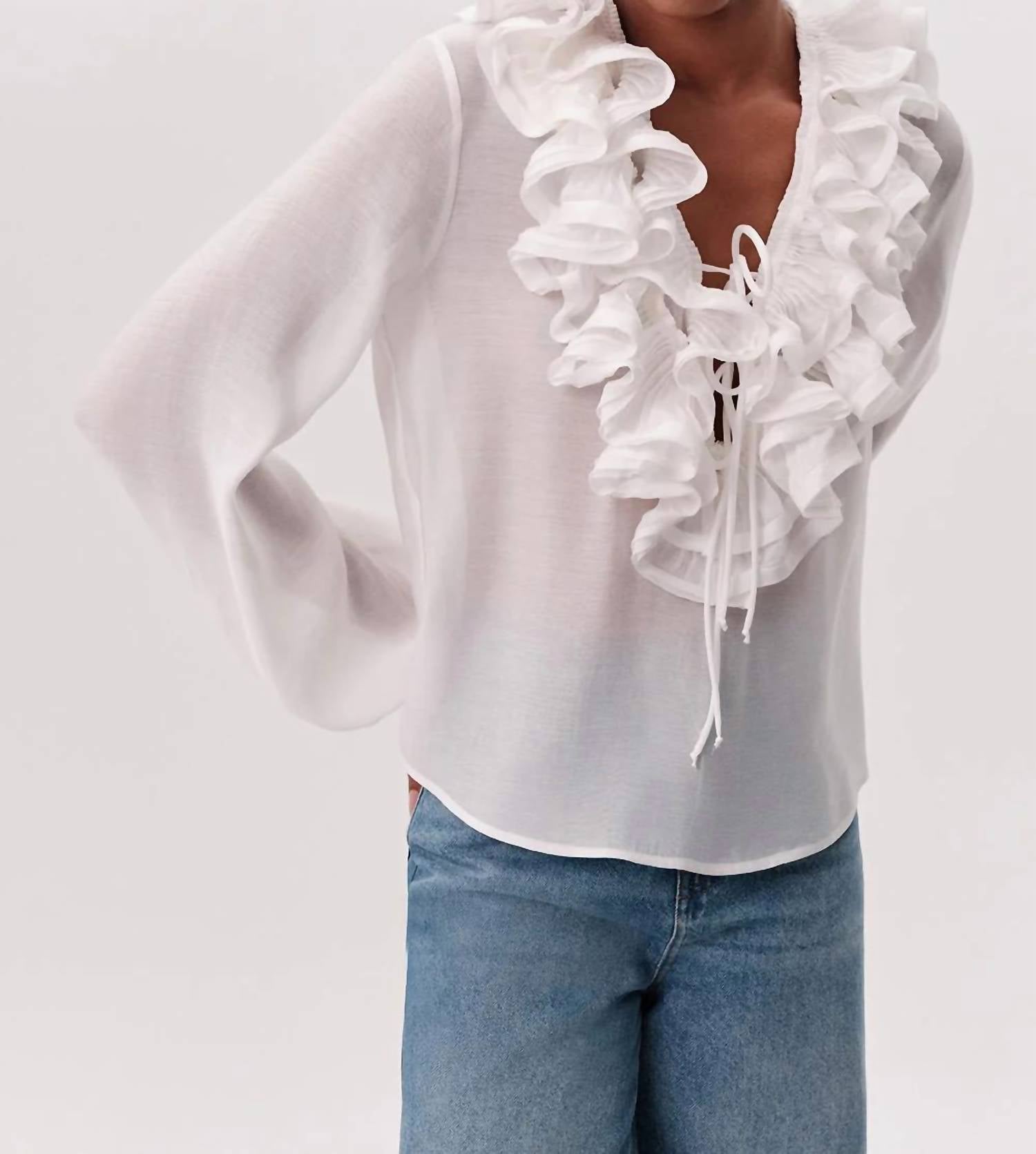 Exquise - Keely V Neck Ruffled Blouse