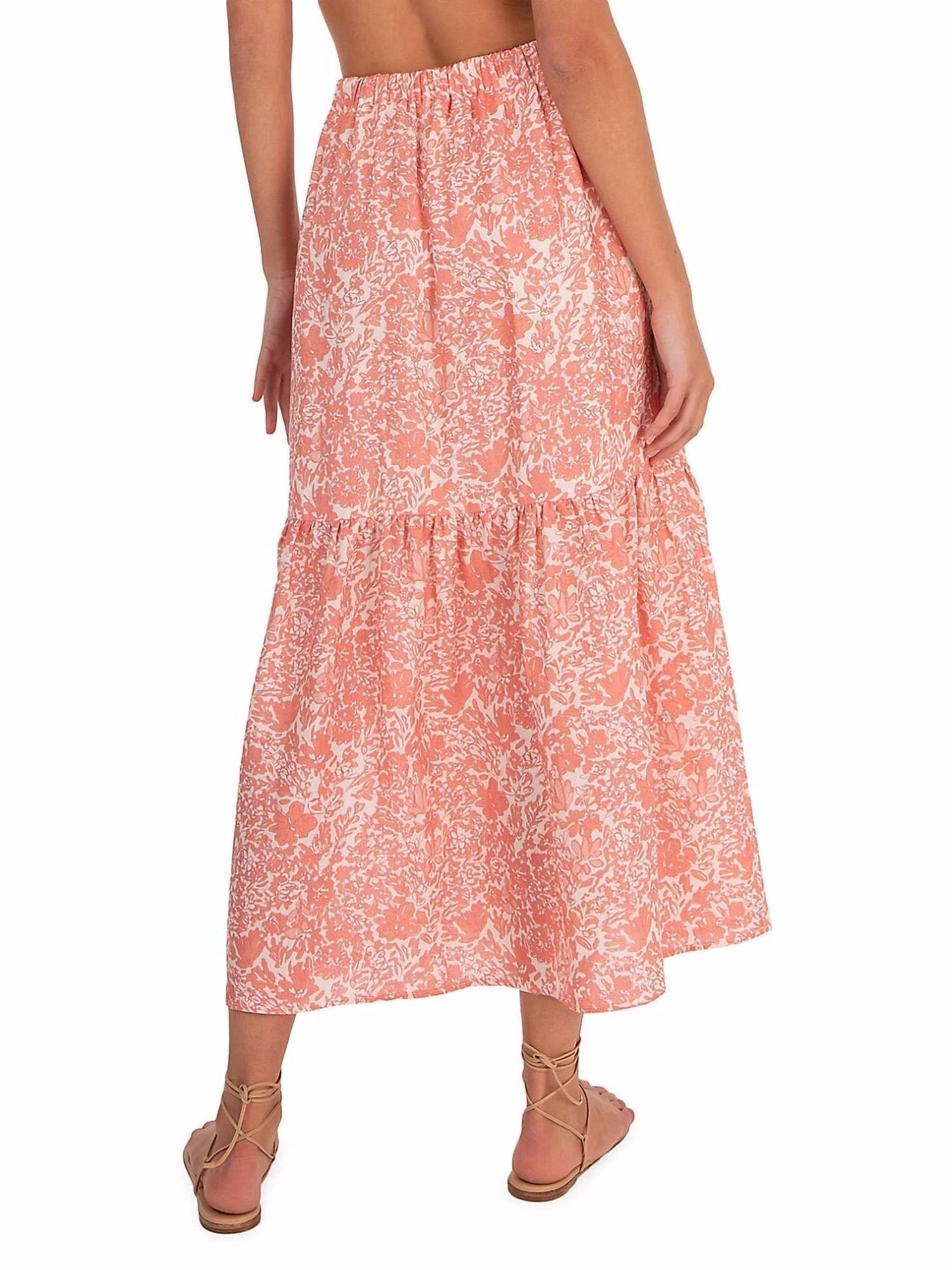 Peony Tiered Maxi Linen Skirt in carnation - women's skirt - detail view