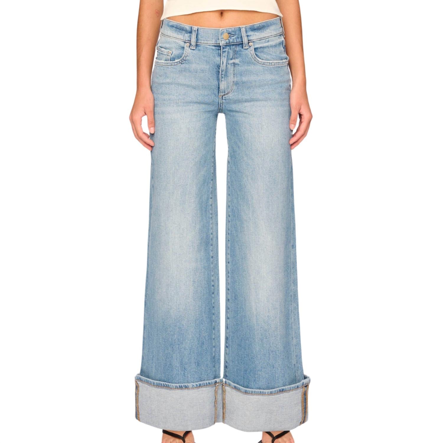 DL1961 - Women's Women's Hepburn Wide Leg Low Rise Jeans in ravello cuffed - women's jeans