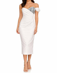 Milly - One Shoulder Sequin Accent Midi Dress