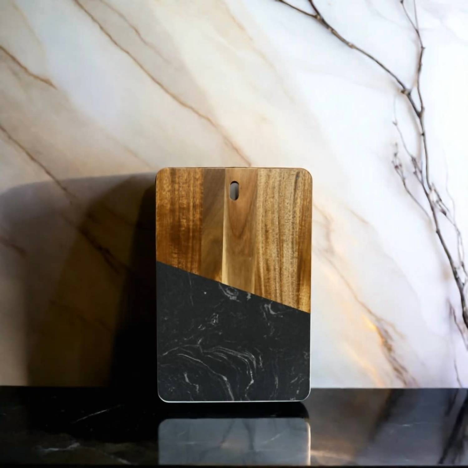 Creative Gifts International - Marble and Acacia Wood Rectangular Diagonal Board