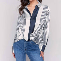 Charlie B - Printed Satin With Front Twist Detail Top