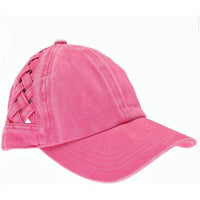 C.C BEANIE Women's Woven Criss Cross Ponytail Baseball Cap in pink - women's hat