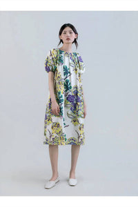 Psophia - Sun-Kissed Marigold Meadow Boat-Neck Dress