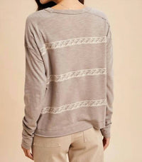In-Loom - Floral Embroidery Striped Tee Shirt